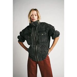 NEW FREE PEOPLE Sz L LUNA COZY BOMBER JACKET BLACK